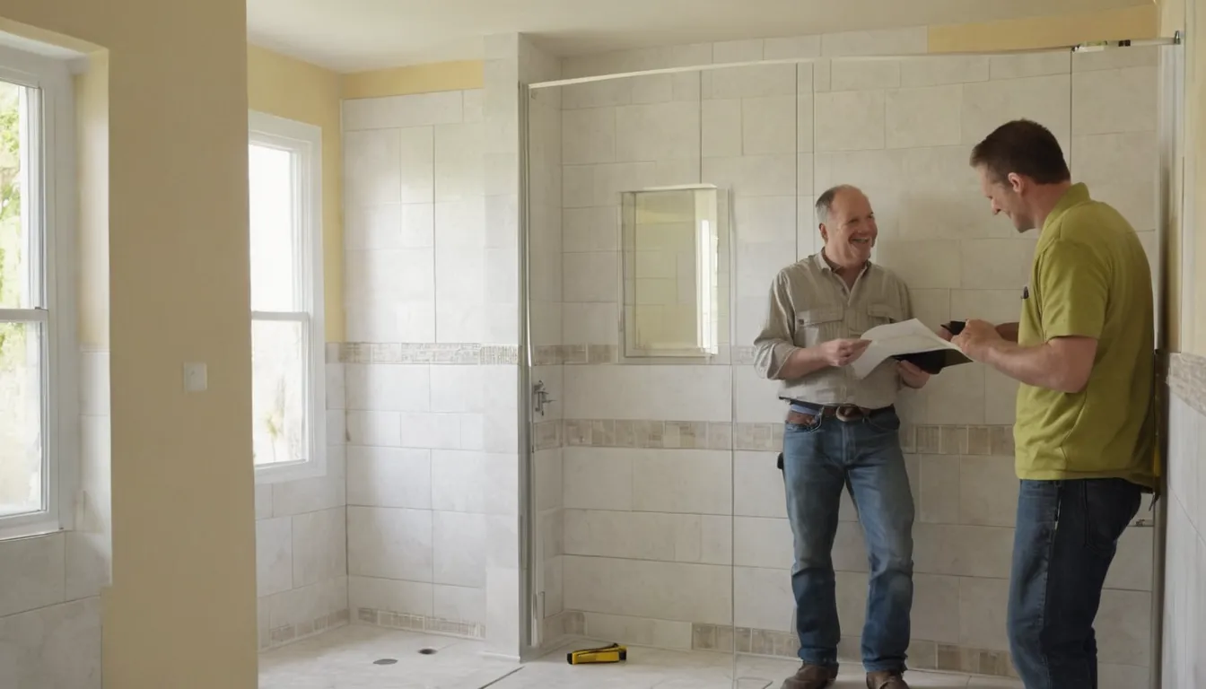 A provider measuring a bathroom for a walk-in shower in the Saratoga area