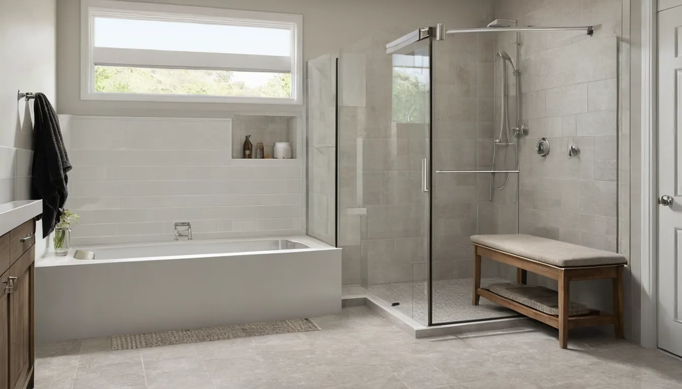 A bright bathroom in a the Saratoga area home with a new low-entry walk-in shower where a tub used to be